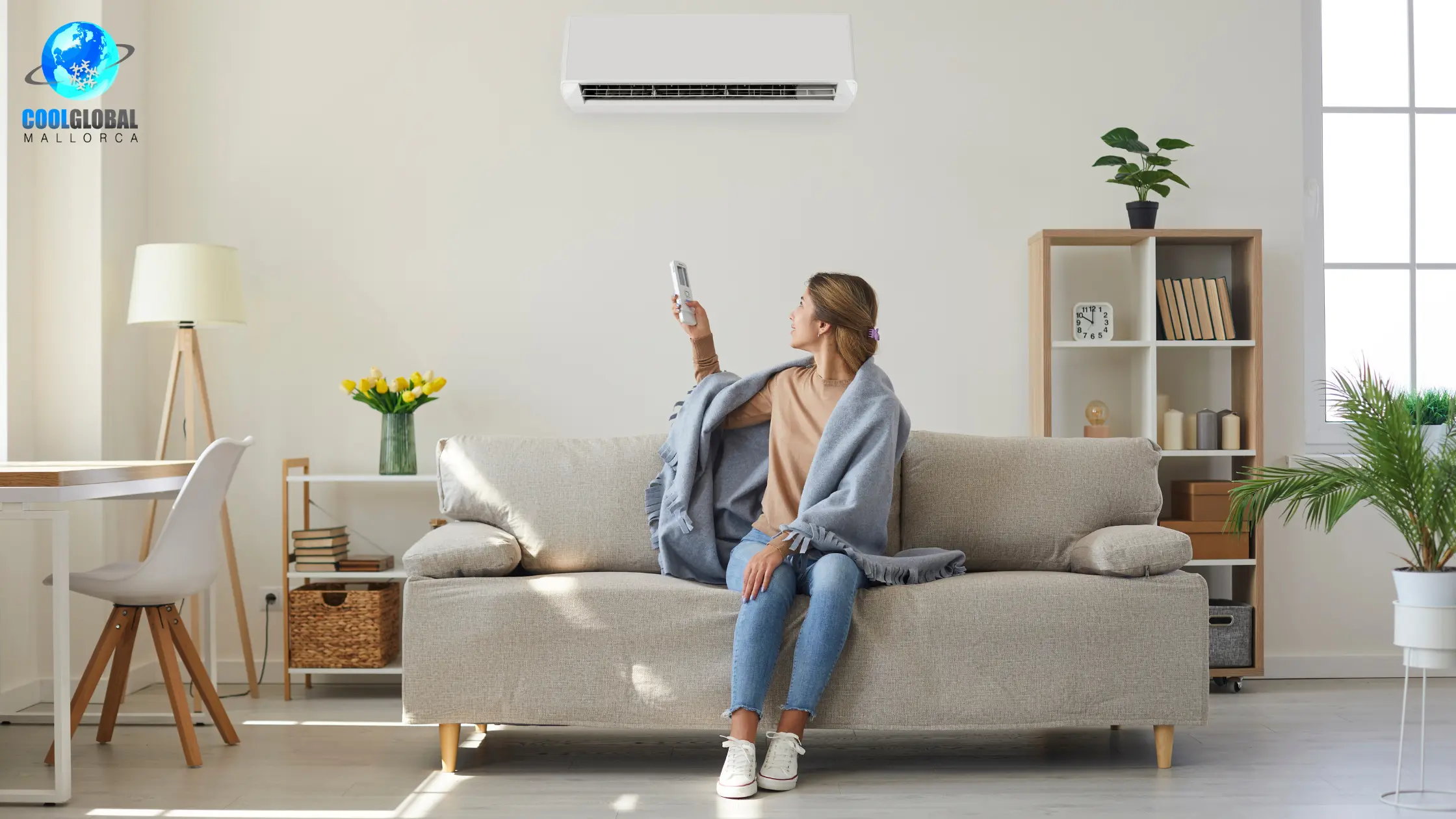 Stylish interior with an air conditioner and the CoolGlobal logo
